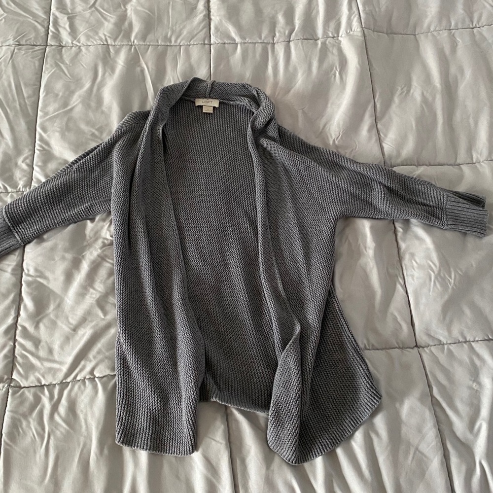 3/4 Gray Open Cardigan LOFT